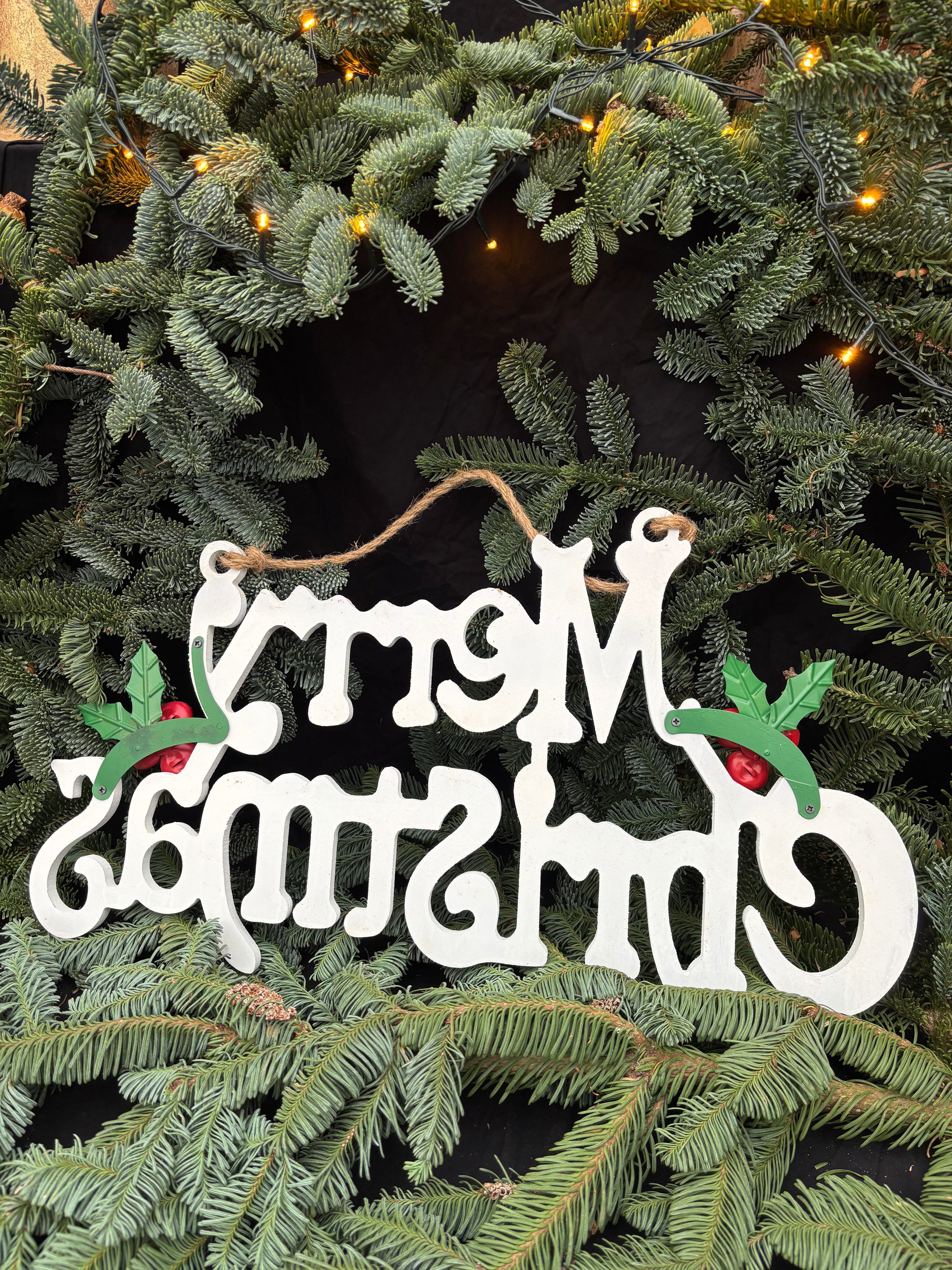 Houten tekst MERRY CHRISTMAS WIT