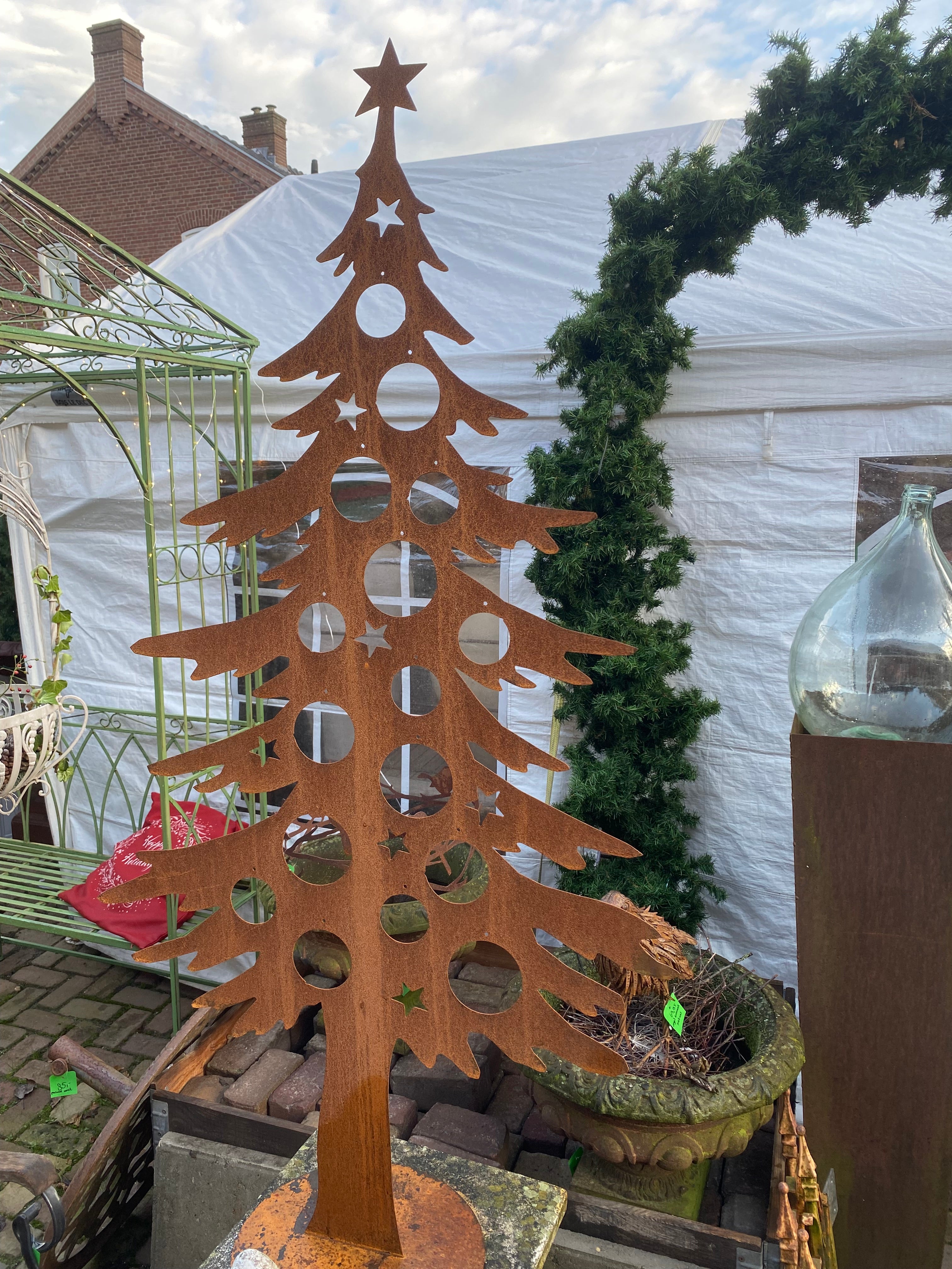 XL kerstboom boom op plaat van eco roest H 1.25 cm