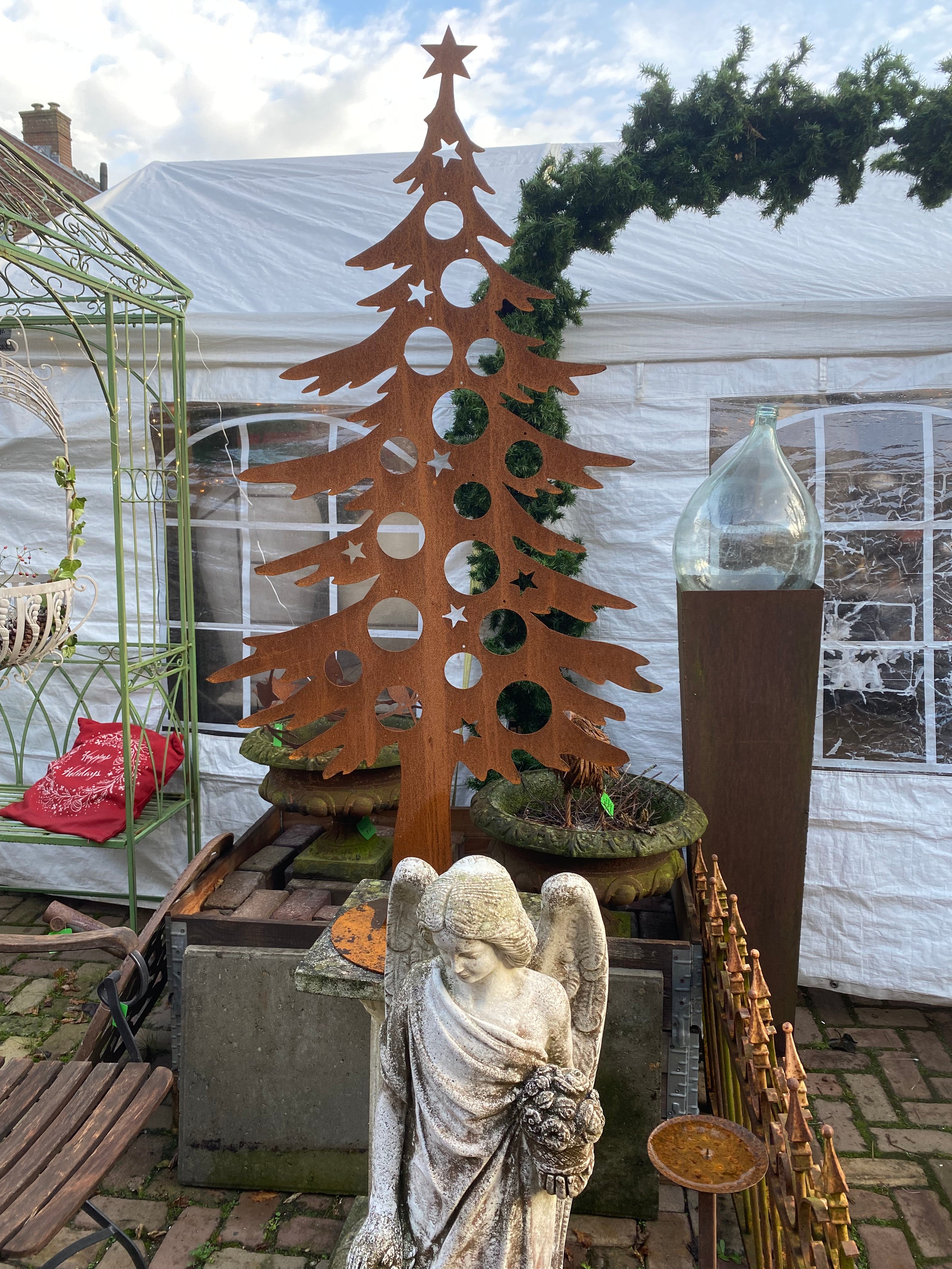 XL kerstboom boom op plaat van eco roest H 1.25 cm