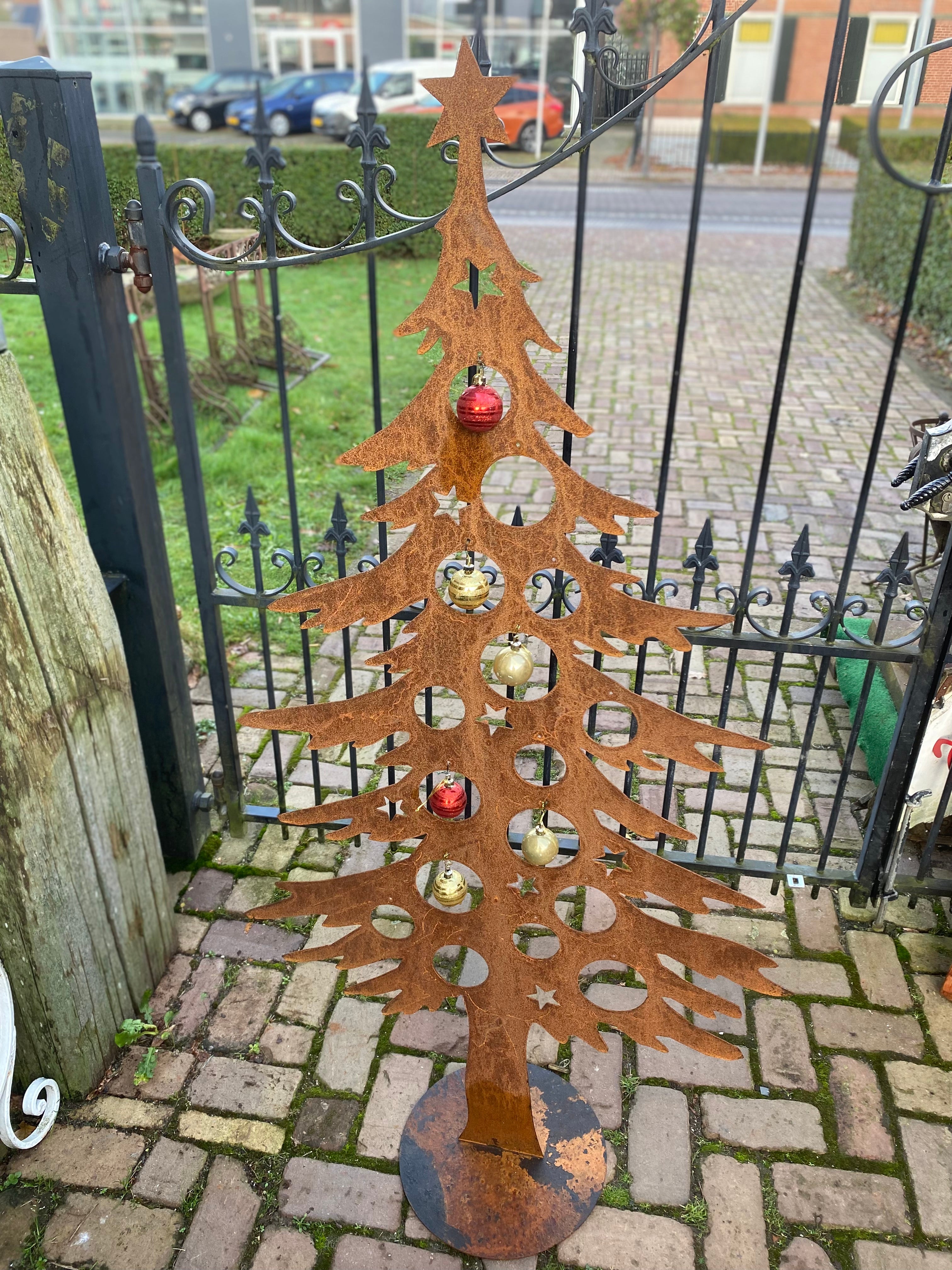 XL kerstboom boom op plaat van eco roest H 1.25 cm