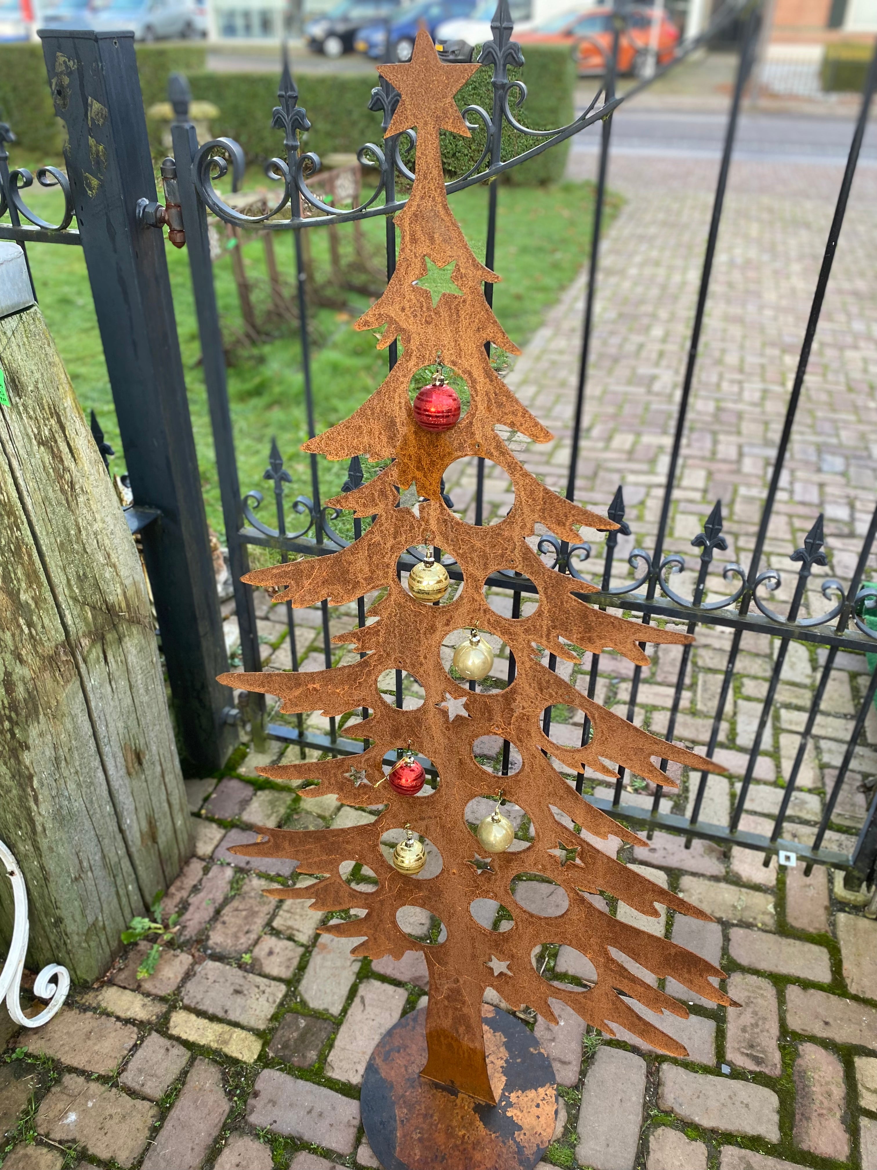 XL kerstboom boom op plaat van eco roest H 1.25 cm